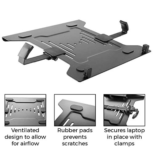 HumanCentric Laptop VESA Mount Tray for Monitor Arms and Stands, Fits 75x75 and 100x100 mm VESA Mount Holes, Fully Secures Laptop with Adjustable Clamps 9.5" to 16.5” width, Rubber Pads - Image 3