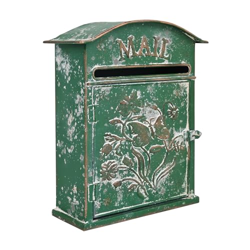 BIG FORTUNE Wall Mount Mailbox for House Outside Vintage Metal Door Mailbox Antique Style Nostalgic Charm Home Decor Garden Vintage English Cottage Decor (DarkGreen)