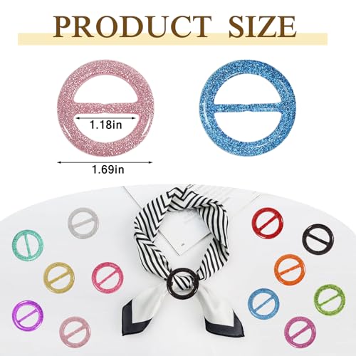 12PCS Silk Scarf Ring Clip T-shirt Tie Clips for Women Fashion Resin Ring Scarves Clasp Waist Buckle for Shirts Clothing Clothing Ring Wrap Holder with 1 Exquisite Box4