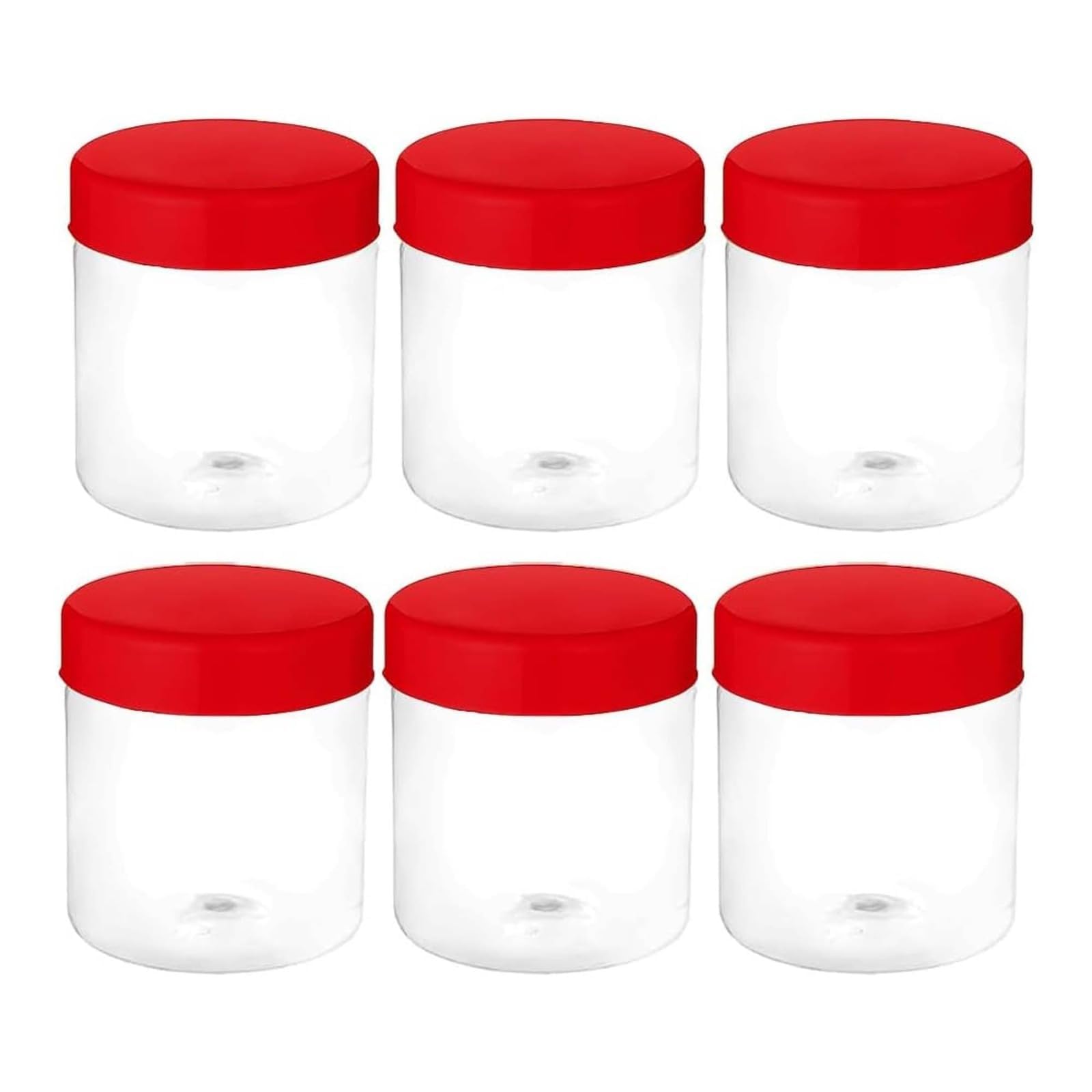 Neel Saanjh Clear, Red Clear Plastic Storage Jars With Red Screw Top Lids, Airtight Reusable Food Containers For Pantry, Snacks, Spices, Crafts & Kitchen Organisation (100Ml, 6 Pcs)