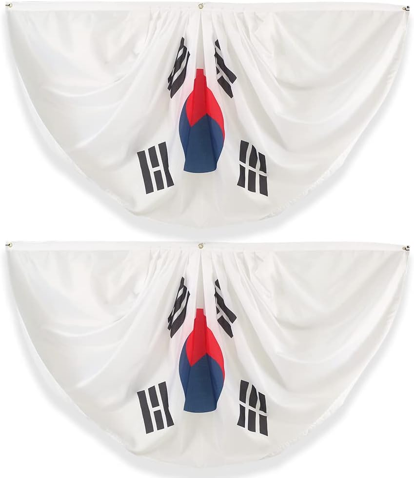 Korea Korean Pleated Fan Flag Bunting 3 x 6 Ft Korea Pleated 2 Pcs Fan Flag Banner Indoor/Outdoor/Front Porch Decorations, Half Flag Patriotic Holiday decorations, Celebrations.