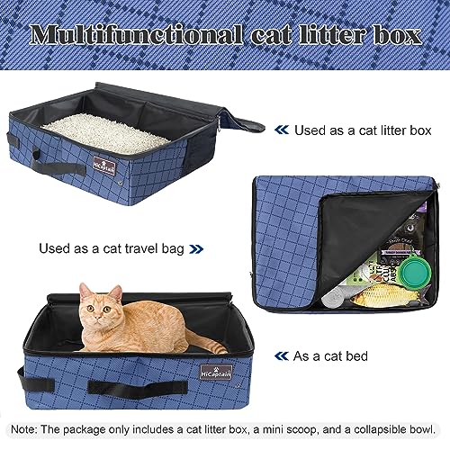 HiCaptain Caixa de areia portátil para gatos, caixa de areia dobrável para viagem com tampa, alça e