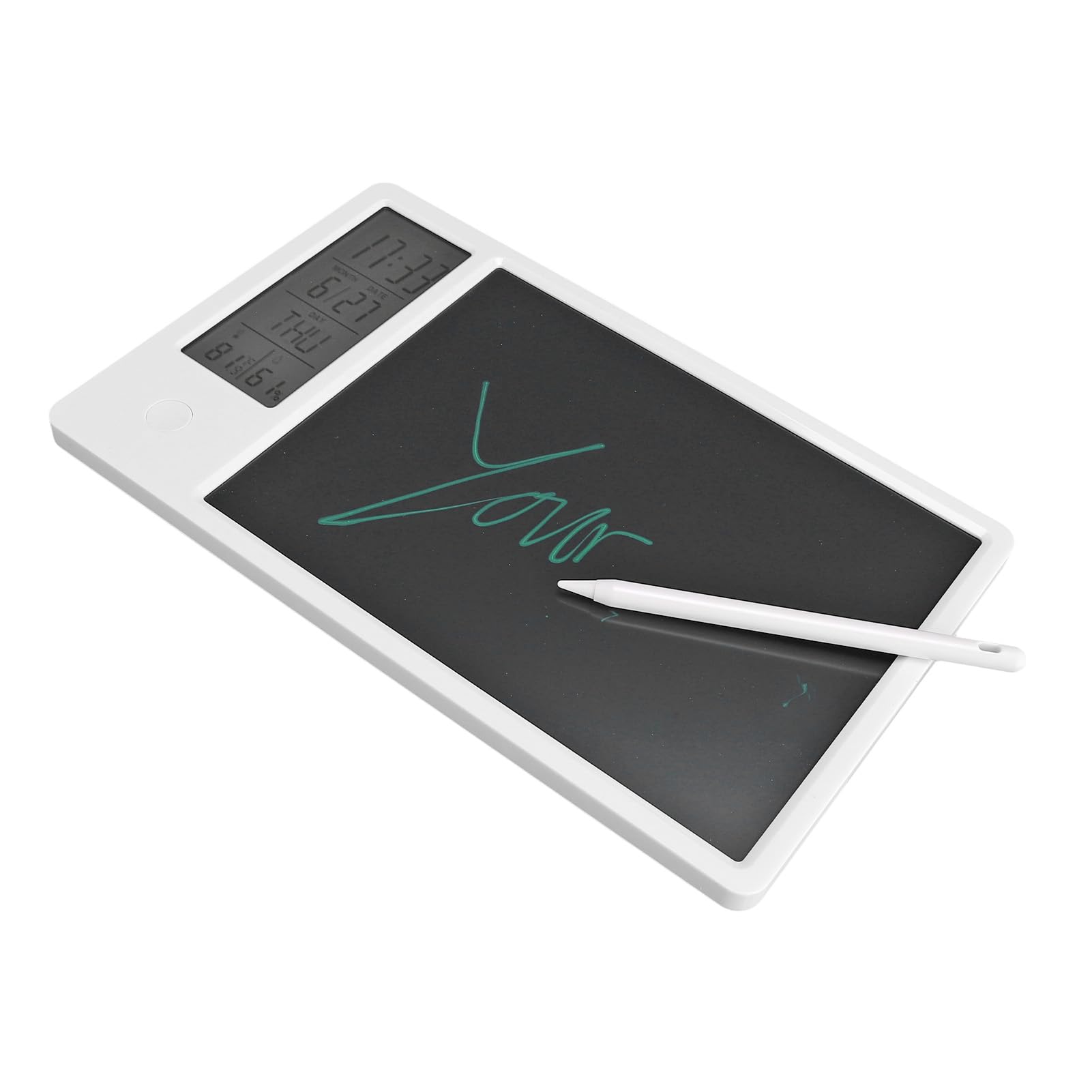 Tavoletta da Disegno Cancellabile Ricaricabile con Tavoletta LCD con Orologio Digitale per Ufficio Domestico da 10 Pollici (WHITE)