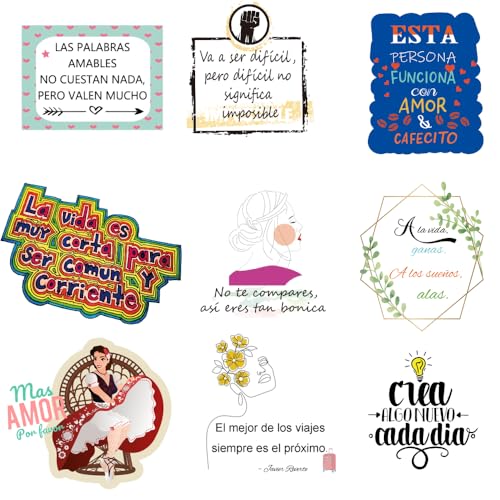 Image of Spanish Motivational Stickers - No Duplicates - Inspirational Affirmation Decals for Teachers, Students & Classroom - Waterproof Vinyl Quotes for Water Bottles, Journals & Scrapbooks