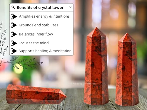 Image of Amazing Gemstone Red Jasper Hematite Crystal Towers - Natural Healing Crystal Point Obelisk for Reiki Healing and Crystal Grid (3 inch to 4 inch INCH)