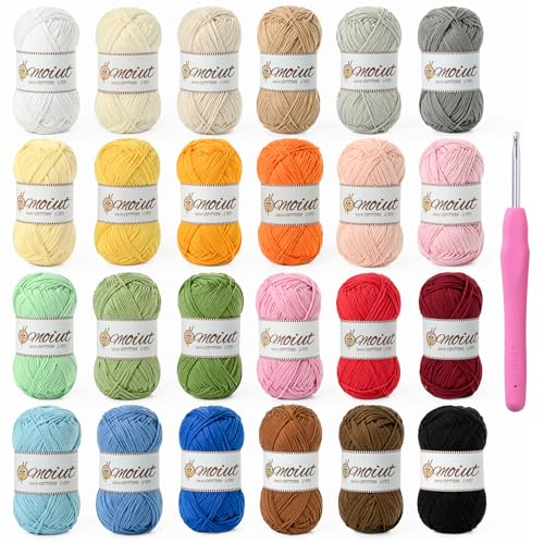 24 Pack 100% Milk Cotton Yarn for Crocheting, 1200g/3150yd Baby Yarn for Crocheting Soft, Fuzzy 5...