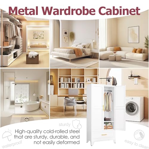 Image of GAIOUS Metal Armoire Wardrobe Closet Cabinet with 2 Doors and Drawer, 71 inch