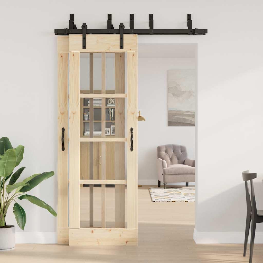 Juego de herrajes para puerta corredera de 152,5 cm de acero con recubrimiento en polvo negro con tope de puerta y ruedas, soporte de derivación para puerta de granero, carga máxima de 80 kg