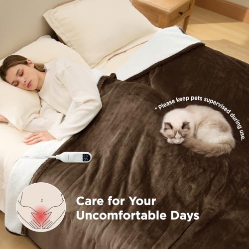 Image of Bedsure Heated Blanket Twin Size, Electric Blanket with Preheat, Brown