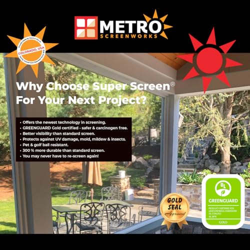 Super Screen 17/14 - (96 in x 100 ft) - Weather & Pet Proof Screen - Clear View Porch & Patio Screen - Durable Pet Screen Mesh Roll - Window Screen Replacement Bug Mesh - Dog & Cat Proof Screen