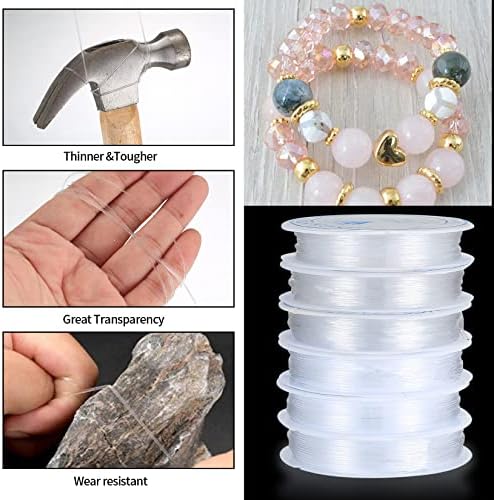 Bracelet Elastic String, 6 Rolls Crystal String Stretch 6m×0.8mm/12m×0.6mm, Elastic String Bead Cord, Beaded String with Bead Needle and Cutter for Bracelet Jewellery Making Beading Thread String