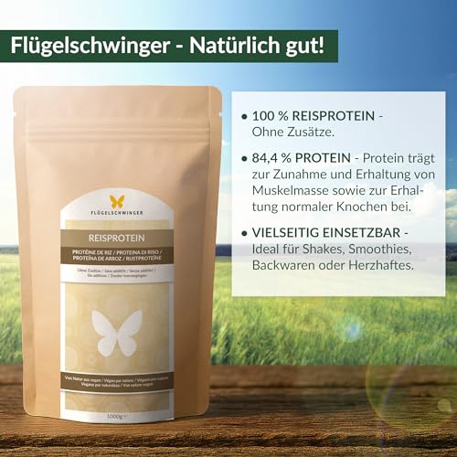 1kg Reis Protein mit 84,4% Protein, ohne Zusätze, von Natur aus vegan, ohne Soja (1000g)