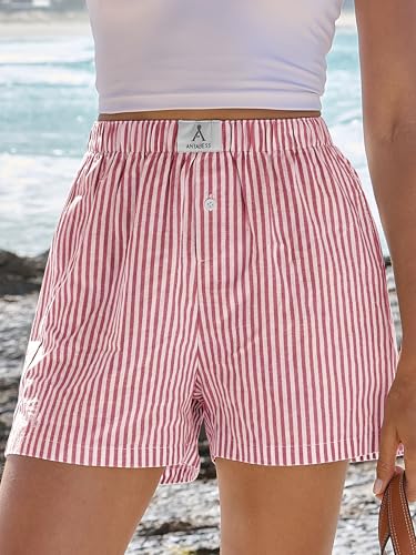 Image of ANRABESS Boxer Shorts for Women Gingham Pajama 2026 Summer Casual Lounge Sleep Plaid Shorts Y2K Beach Bottoms