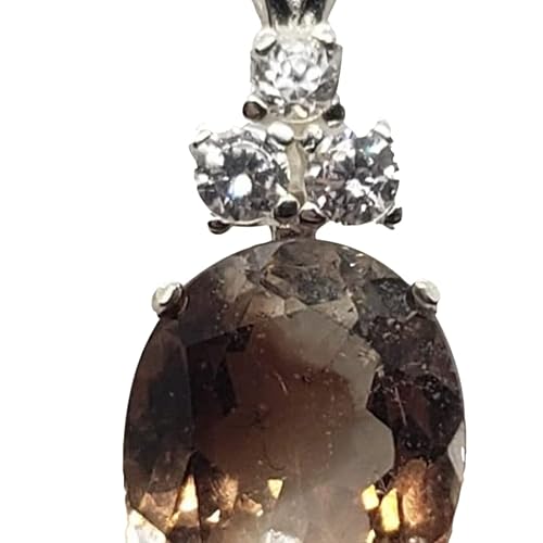 Natural Oval Smoky Quartz & White Topaz Sterling Silver Necklace