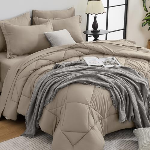 HEVUMYI Linen Twin Comforter Set - 5-Piece All Season Bed in a Bag Twin, Ultra Soft Bedding Set with Comforter, Flat Sheet, Fitted Sheet, Pillowcases, Pillow Shams