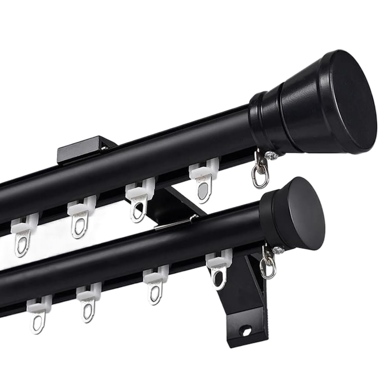 Rail de rideau double blanc, système de fixation murale robuste en alliage d'aluminium for baies vitrées, salon et balcon (supports, vis et patins inclus)(Black,3m (9.8ft))