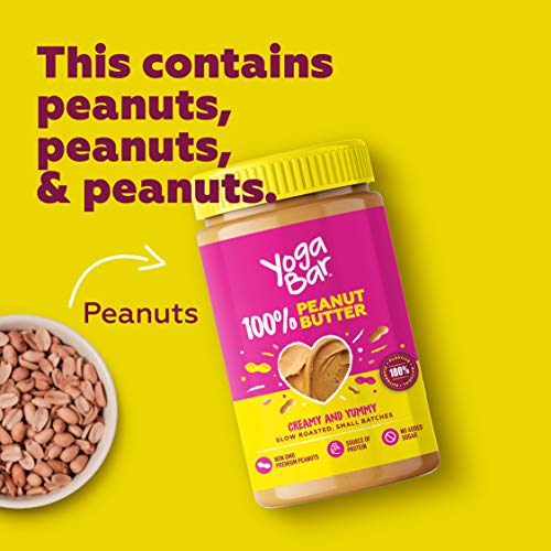 Image of Yogabar 100% Pure Peanut Butter | Creamy & Yummy Unsweetened | Slow Roasted | Non-GMO Premium Peanuts | No Added Sugar | Pack of 2 | 400gm Each