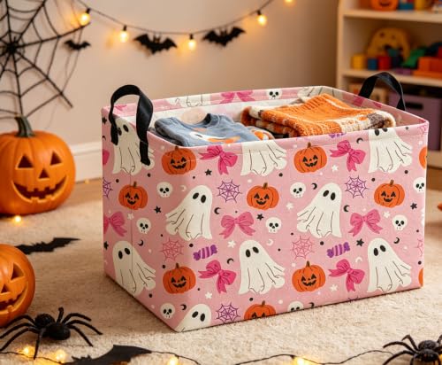 Image of Kids Basket Hlooween Storage Basket Gift Basket Rectangular Bedroom Decor for Books(Bow Ghost)