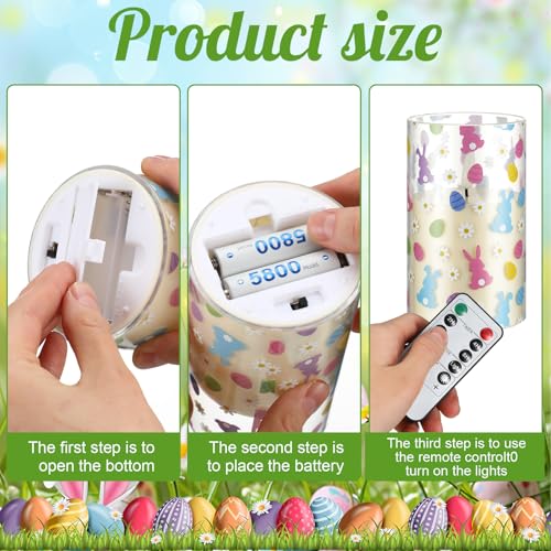 Image of Tujoe 3 Pcs Easter Flameless Candles LED Battery Pillar Candles Set Battery Operated Flickering Gifts with Remote Easter Decorations for Holiday