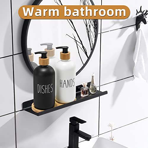FEILANDUO Glass Soap Dispenser Set, Kitchen and Bathroom Dispenser with Bamboo Pump and Soap Tray, Farmhouse Home Decor (Black + White) - Image 2