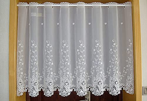 Cortina corta de gasa bordada blanca para ventanas de cocina y bistro con estilo rural 2