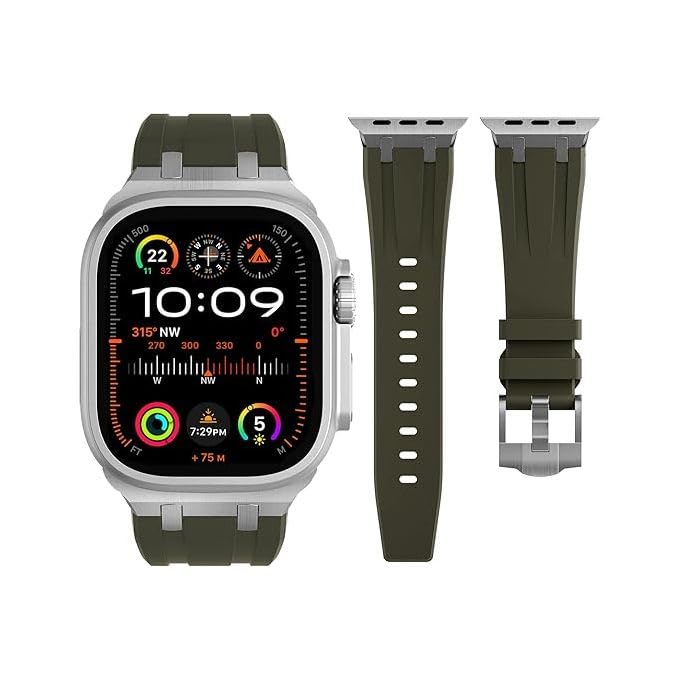 Image of Compatible Apple Ultra Watch Band 49mm 45mm 44mm 42mm Liquid Silicone Design Strap with Stainless Steel Adapter for iWatch SE Series 9 8 7 6 5 4 3 2 and Ultra for Men and Women
