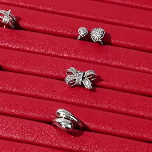 Red Leather Jewelry Tray Ring Earrings Trays Ring Holder Organizer Tray Jewelry Display Trays For Rings, Earrings, Coins, Brooches Storage Display