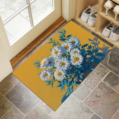 Paillasson d'intérieur grand format 80x120 cm lavable machine motif fleuri