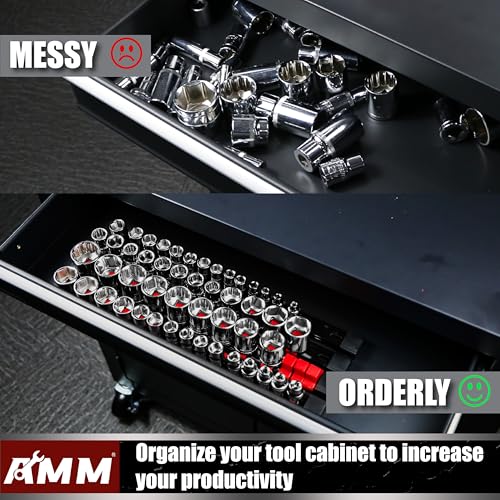 Image of AMM 9-Piece Socket Organizer, 1 /2, 3 /8 & 1 /4 inch Drive ABS Socket Holder, Heavy Duty Socket Racks