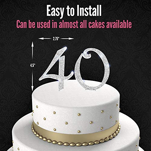 40, 40Th Happy Birthday Cake Topper, Vow Renewal, Anniversary, Crystal Rhinestones On Silver Metal, Party Decorations, Favors, #TOP2