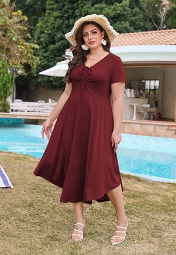 Image of Keluummi Plus Size Maxi Dress for Women V-Neck Short Sleeve with Pockets
