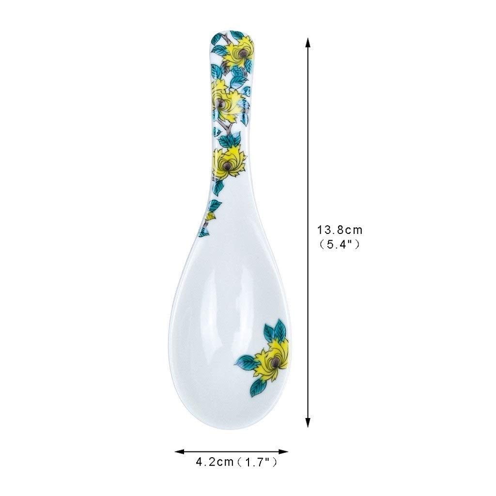 Juego de Dos cucharas soperas de Porcelana Japonesa de 5,4" Cuchara sopera de cerámica Hecha a Mano Cuchara sopera de diseño Retro(F)