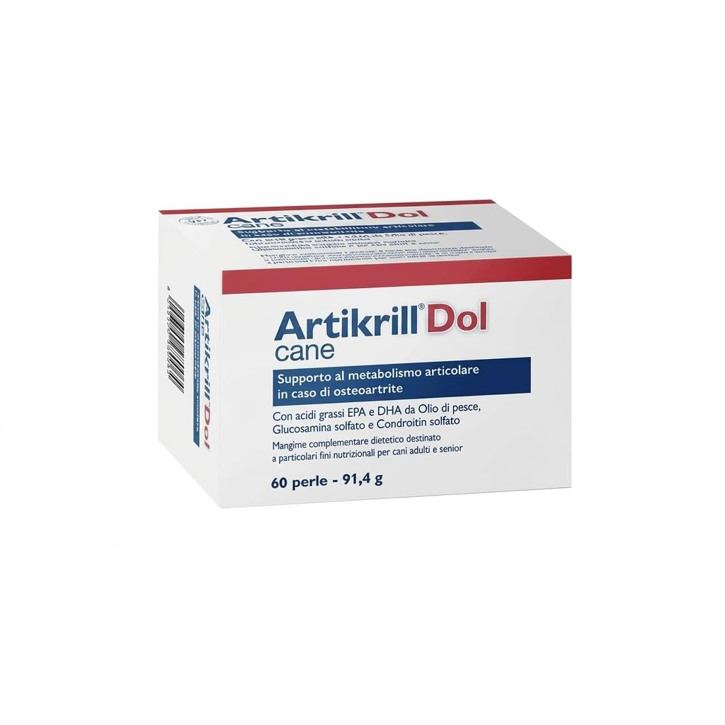 Artikrill Dol Cane 60 Perle - Integratore Articolare con Omega-3, Glucosamina e Condroitina - Supporto per Mobilità e Rigidità Articolare - Cani Adulti e Senior