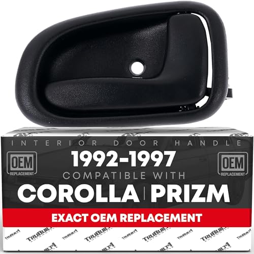 Interior Front or Rear Passenger Door Handle Replacement - Compatible with 1992-1997 Toyota Corolla; 1993-1997 Chevrolet Prizm - Black, Plastic - OEM 69205-12120-A