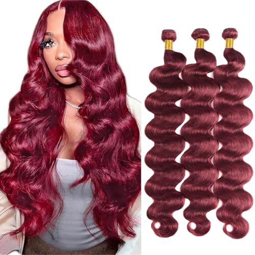 #99J Burgundy Body Wave Bundles Human Hair Burgundy Bundles 24 26 28 Inch Brazillian Virgin Remy Hair 3 Bundles 150 Gram Wine Red Body Wave Bundle Hair Extensions image 3