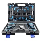 26-Piece Magnetic Screwdriver Set, T-Handle Allen Wrench Set with Ball End, Heavy Duty Screwdriver Set Go-Thru Steel Blades, High Torque 7 Phillips & 7 Flat Head Tips Screwdrivers Set with Case