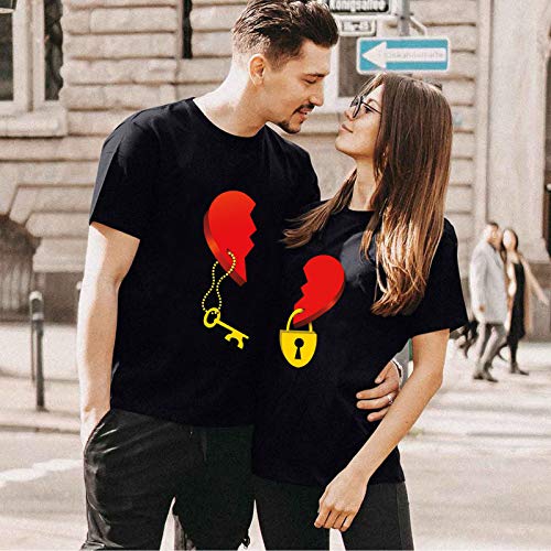 Matching Shirts For Couples Him And Her Heartbeat T-Shirts Valentine's Day Dating Shirts Short Sleeve Couples Shirt(Black,X-Large) #TOP1