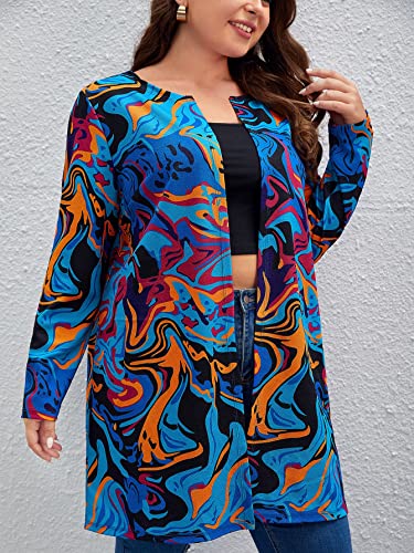 WDIRARA Women's Plus Size Houndstooth Open Front Puff Sleeve Elegant Office Jacket Coat3