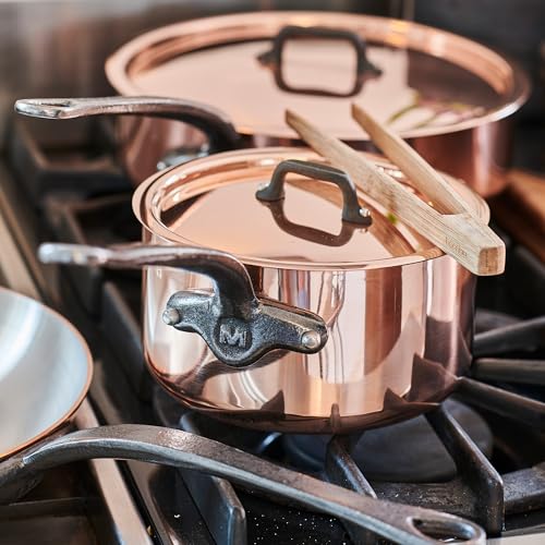 Mauviel M'Heritage 150 CI 1.5mm Polished Copper & Stainless Steel DeLuxe 3-Piece Cookware Set, With Sauce Pan With Lid, 1.8-Qt and Frying Pan 7.8-In, Cast Iron Handles, Made in France - Image 3