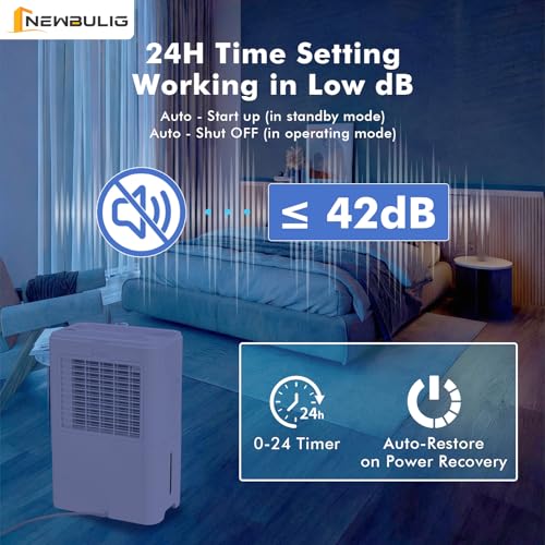 Image of NEWBULIG 80Pints Dehumidifier with Drain Hose, 5,500 Sq.Ft Dehumidifier for Basement, 1.32 Gallon Tank, Low 42dB, Smart Humidity Ring, Ideal Whole House Humidity Remover for Home, Bedroom & Bathroom
