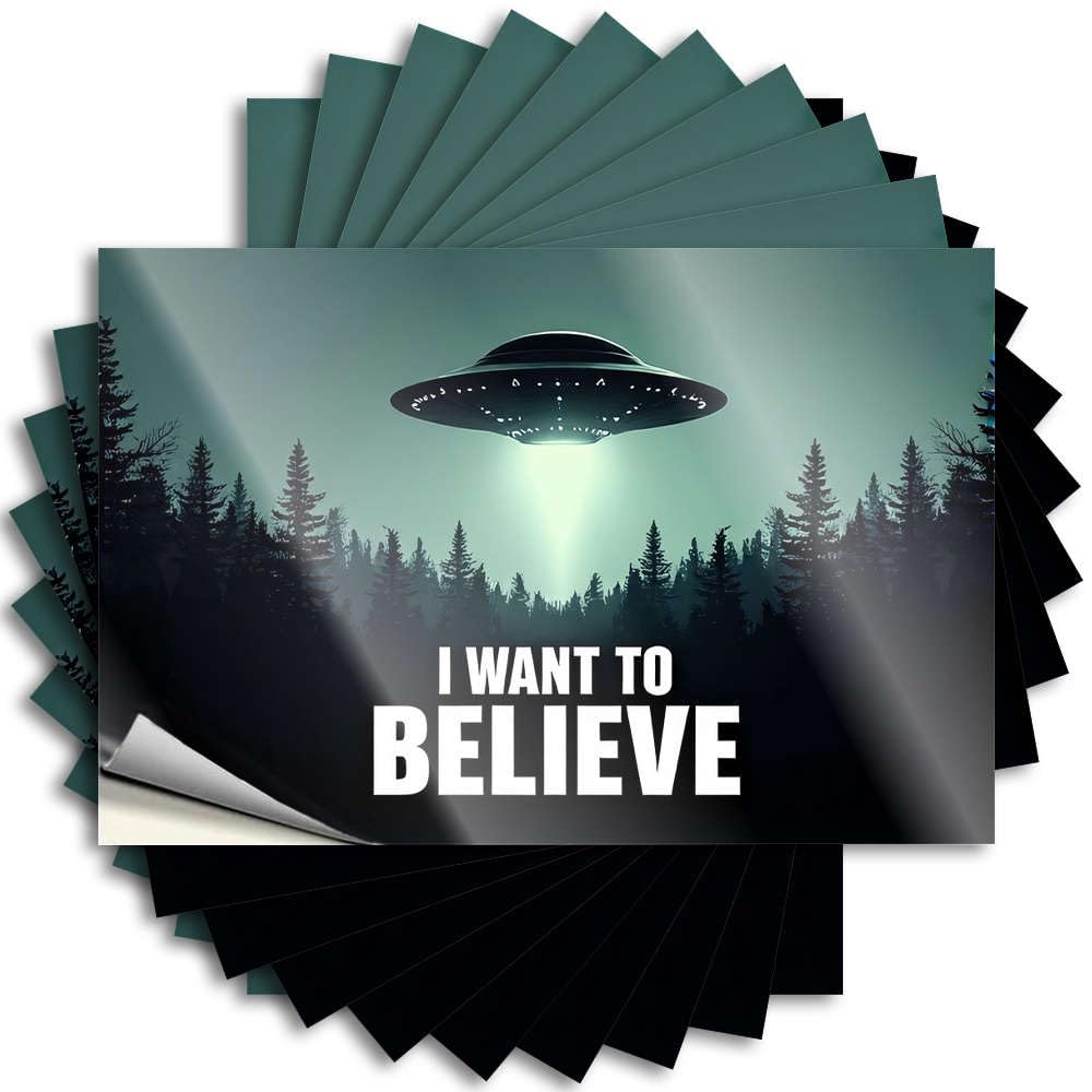 Sweet, Tattoo Bumper UFO Over Forest with 'i Want to Believe' Text | Farmers Bedroom Accessories(12X18CM)