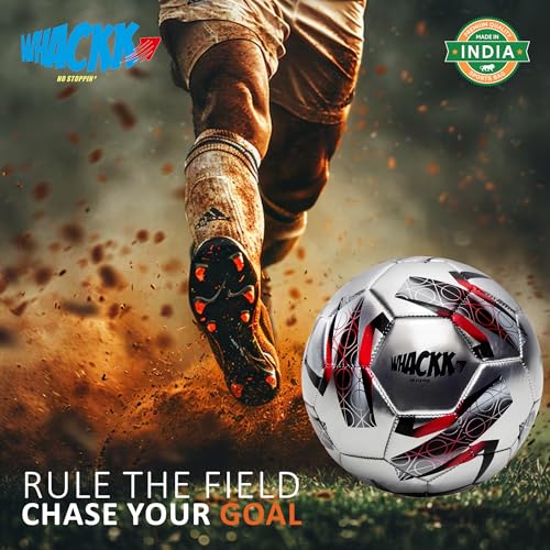 Image of WHACKK Kempes HT-CTPU Football Size 5 Soccerball Hand Stitched for Practice & Training - Original PVC Waterproof. 3 Layered Ideal Sports Ball for All Ages on Ground, Grass and Turf