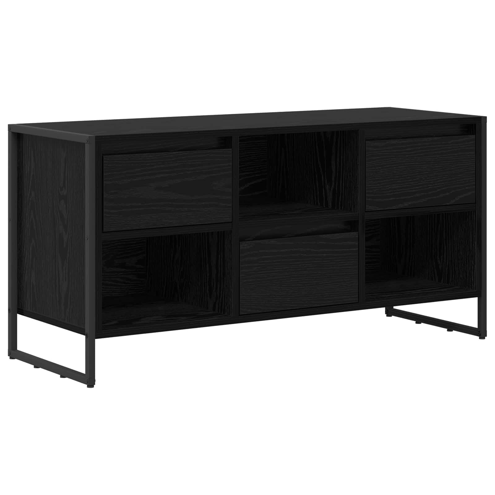 Mobile TV industriale rovere nero 100 x 36 x 49,5 cm con cassetto, legno ingegnerizzato, gambe in acciaio, ripiani a due livelli, stile moderno con fascino rustico, perfetto