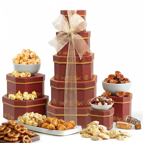 Broadway Basketeers Thank You Corporate Gift Box Tower - Premium Snack Tower with Cookies, Sweets and Savory - Corporate Gifts for Clients, Employees, Colleagues and Teachers