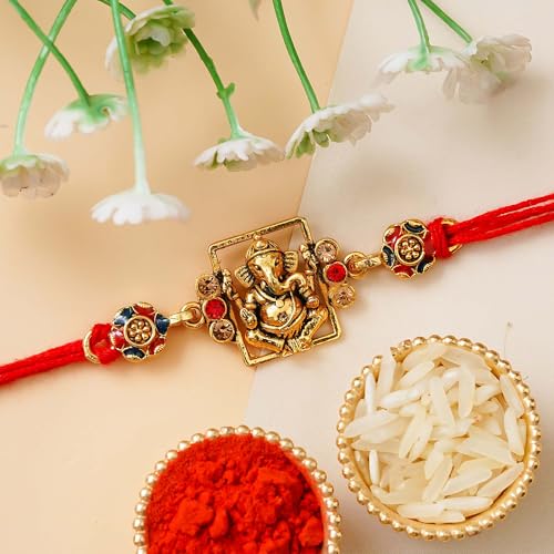 Image of eCraftIndia Bhaiya Bhabhi Designer Rakhi and Roli Chawal Pack