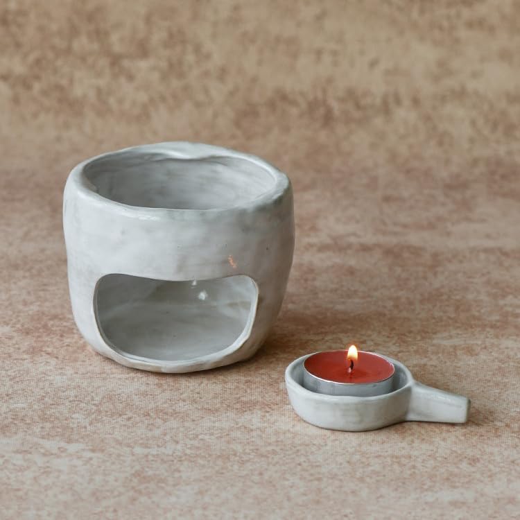 Quemador de cera cerámico para aromaterapia blanco miniatura 7