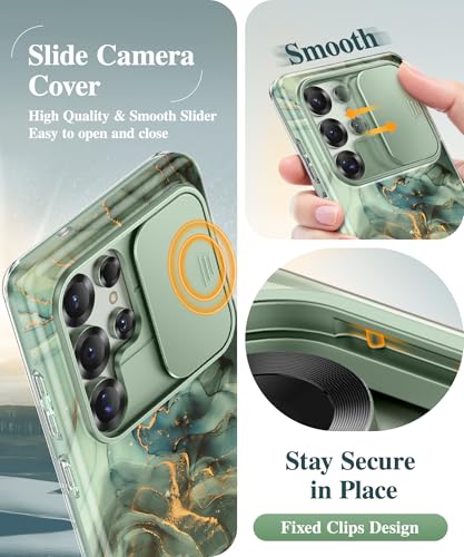 Image of GVIEWIN for Samsung Galaxy S25 Ultra Case, [Slide Camera Cover & Built-in HD Screen Protector] [2 Front Frames] Shockproof Military Grade Protective Marble Phone Case for S25 Ultra 6.9 inch (Desert Dream)