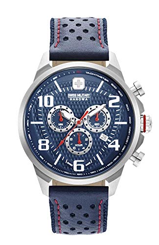 Swiss Military Hanowa 06-4328.04.003 quartz blauw - leder band 10 ATM (zwemmen)
