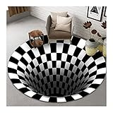 Halloween Door Mat, 3D Vortex Optical Illusion Rug Round Carpet Clown Doormat for Lvining Bedroom, Black White Plaid Round Rugs (80cm, 方格)
