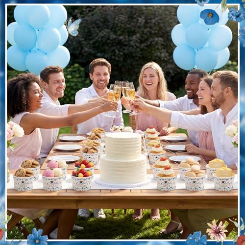 Image of Funnymoom 50 Pack Blue Wildflower Graduation Ice Cream Cups 9 oz Class of 2026 Congrats Grad Disposable Dessert Snack Cups Floral Graduation Paper Soup Bowls for College High School Party Supplies